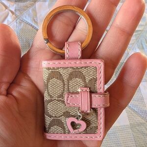 Coach Pink and Tan Keychain with Heart Charm